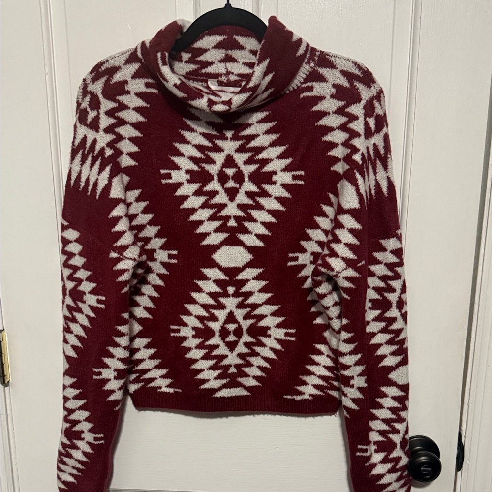 No Boundaries Red and White Patterned Sweater